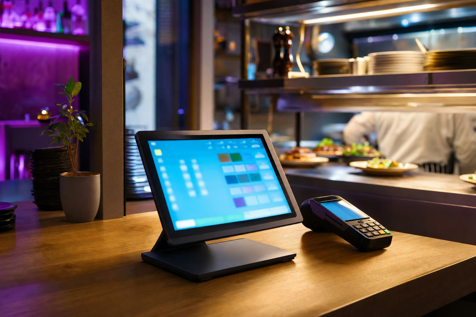 Restaurant pass with tablet POS and card terminal
