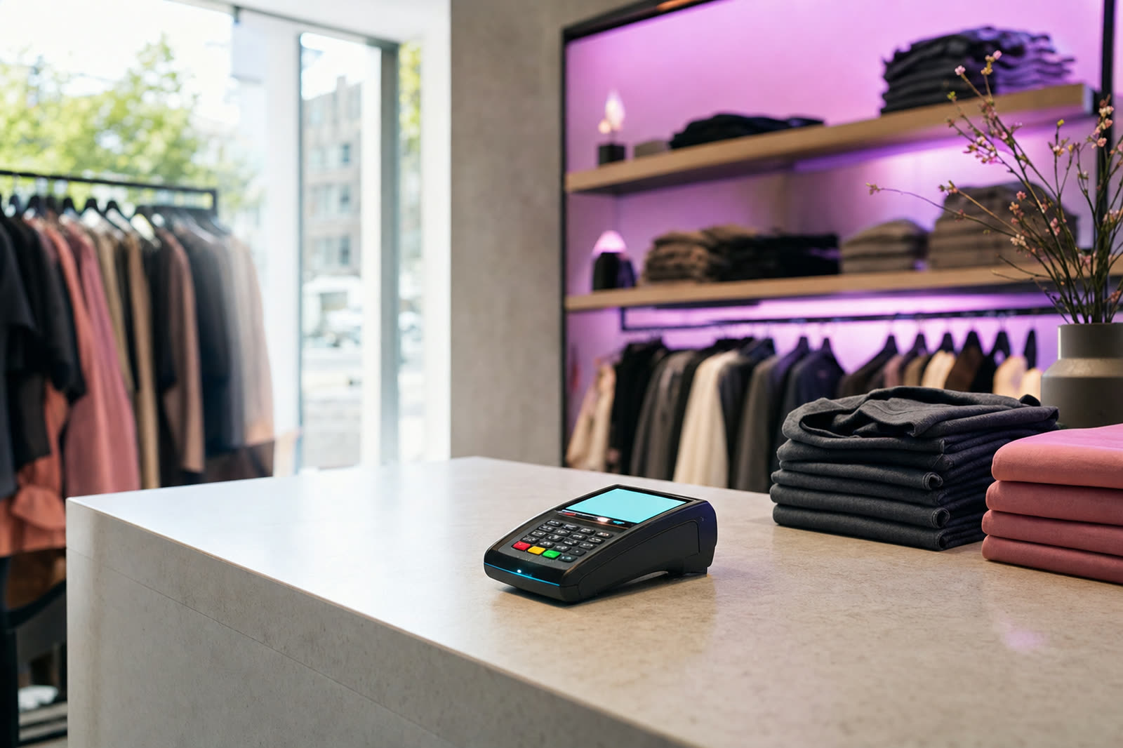 Boutique retail counter with slim card terminal